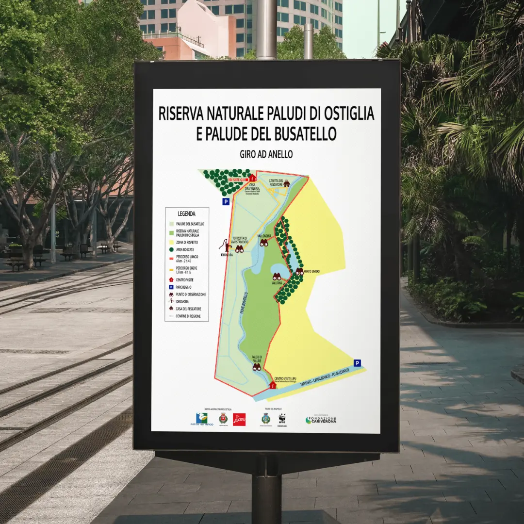 Cartello che mostra la Mappa Paludi di ostiglia e palude del busatello